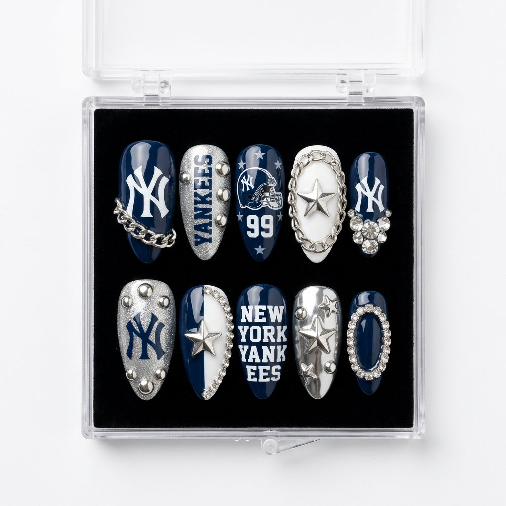 New York Yankees Handmade Press On Nails | Reusable 3D Nail Set