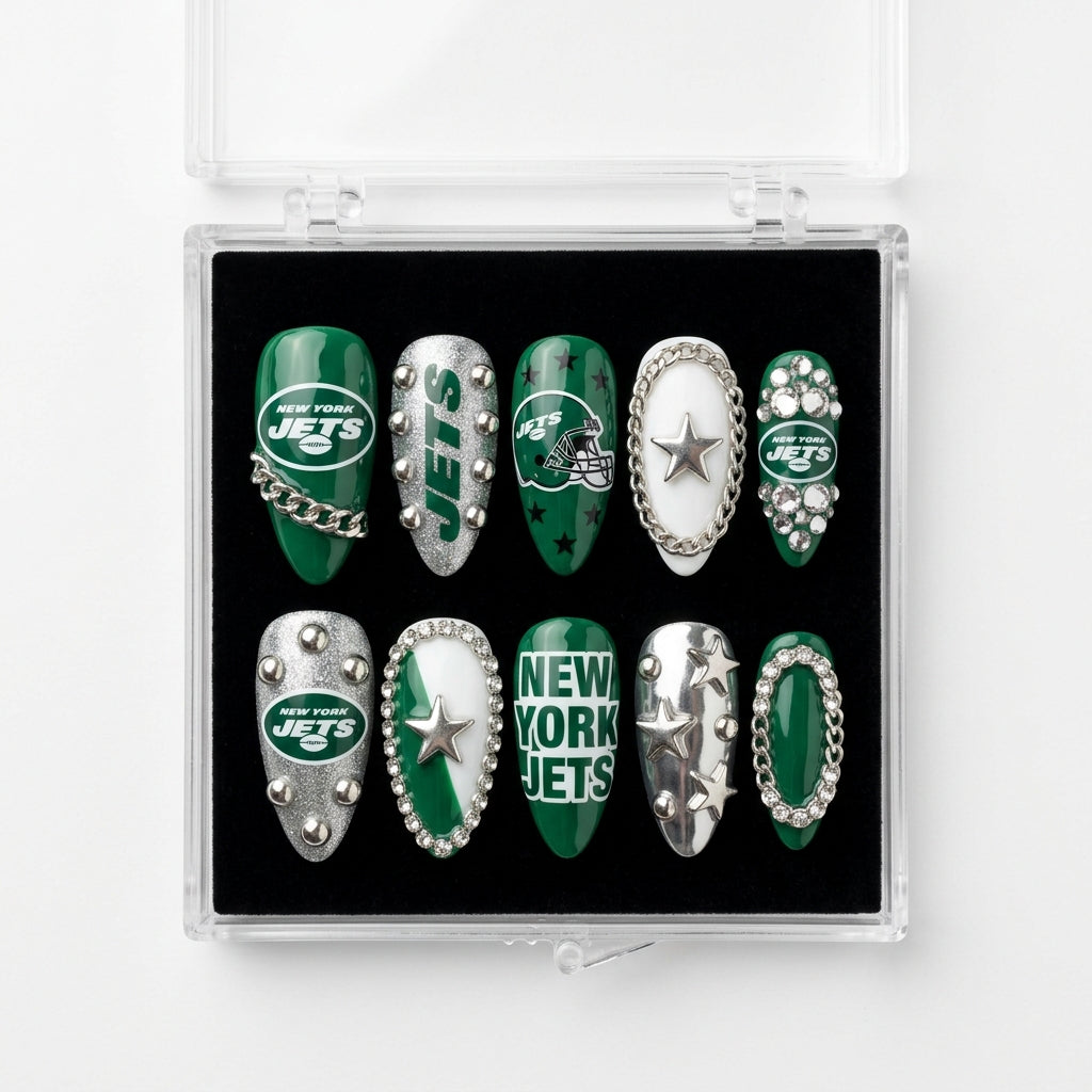 New York Jets Handmade Press On Nails | Reusable 3D Nail Set