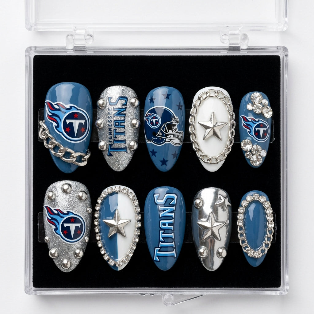 Tennessee Titans Handmade Press On Nails | Reusable 3D Nail Set