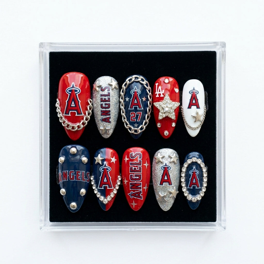Los Angeles Angels Handmade Press On Nails | Reusable 3D Nail Set
