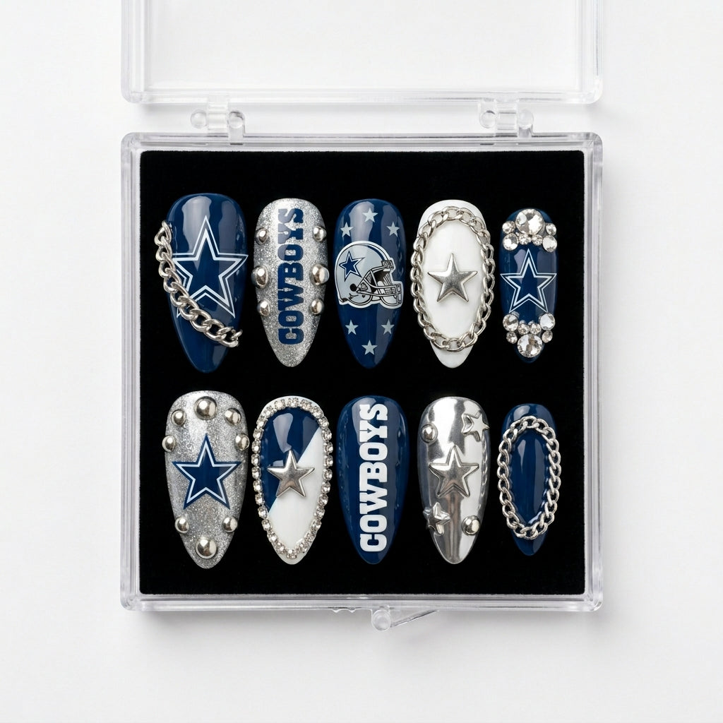 Dallas Cowboys Handmade Press On Nails | Reusable 3D Nail Set