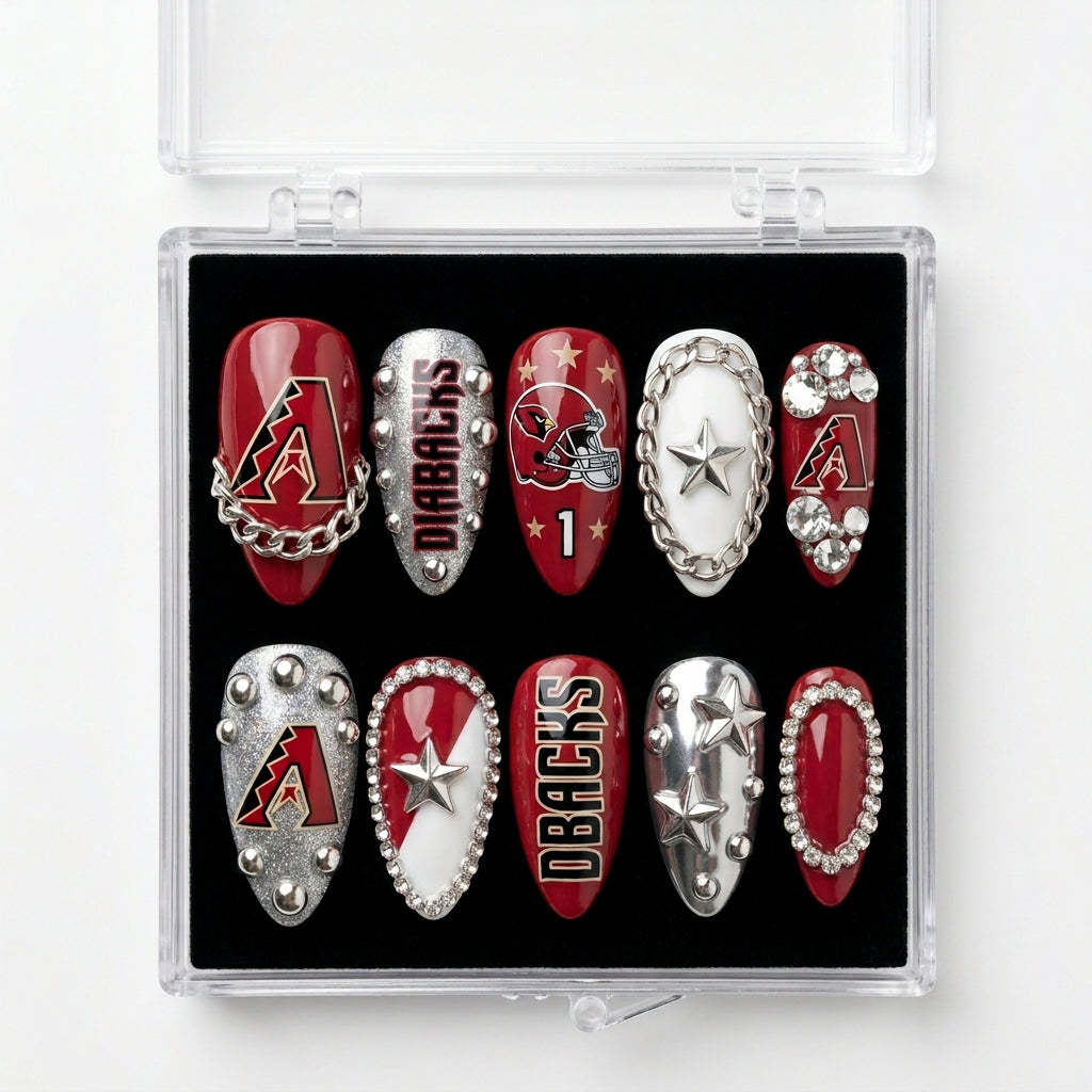 Arizona Diamondbacks Handmade Press On Nails | Reusable 3D Nail Set