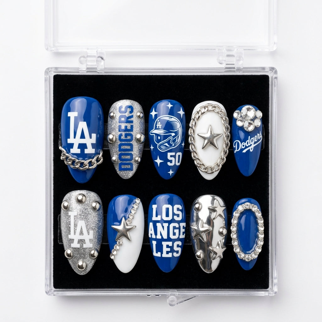 Los Angeles Dodgers Handmade Press On Nails | Reusable 3D Nail Set