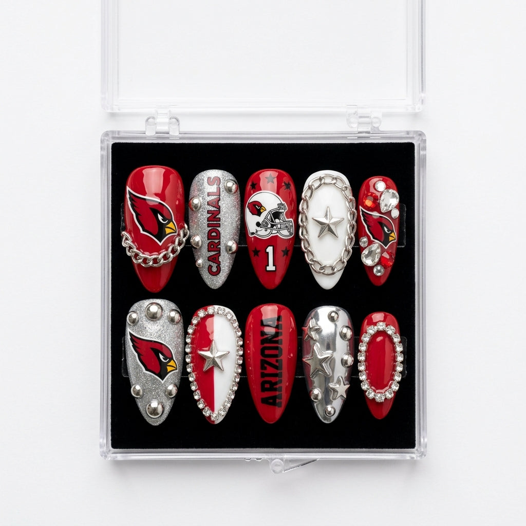 Arizona Cardinals Handmade Press On Nails | Reusable 3D Nail Set