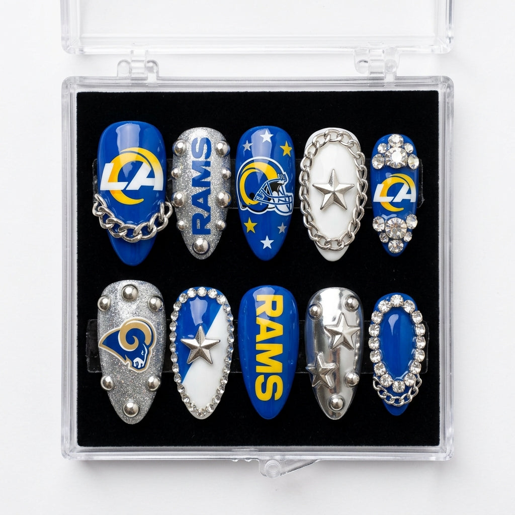 Los Angeles Rams Handmade Press On Nails | Reusable 3D Nail Set
