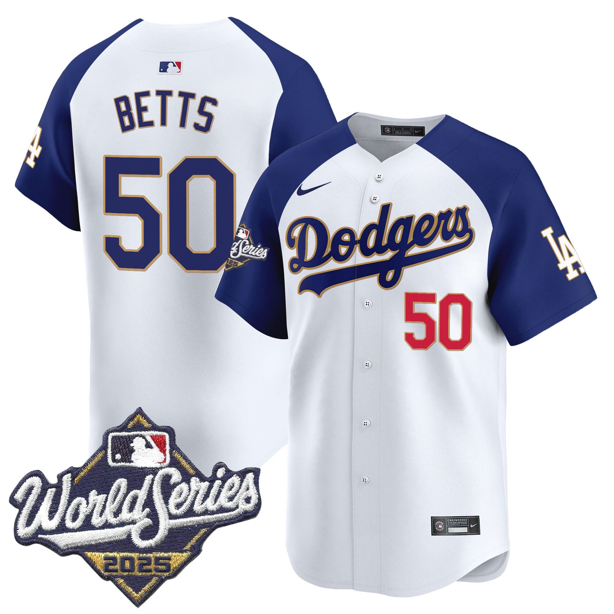 Men's Dodgers 2025 World Series Gold Trim Vapor Premier Limited Jersey - All Stitched