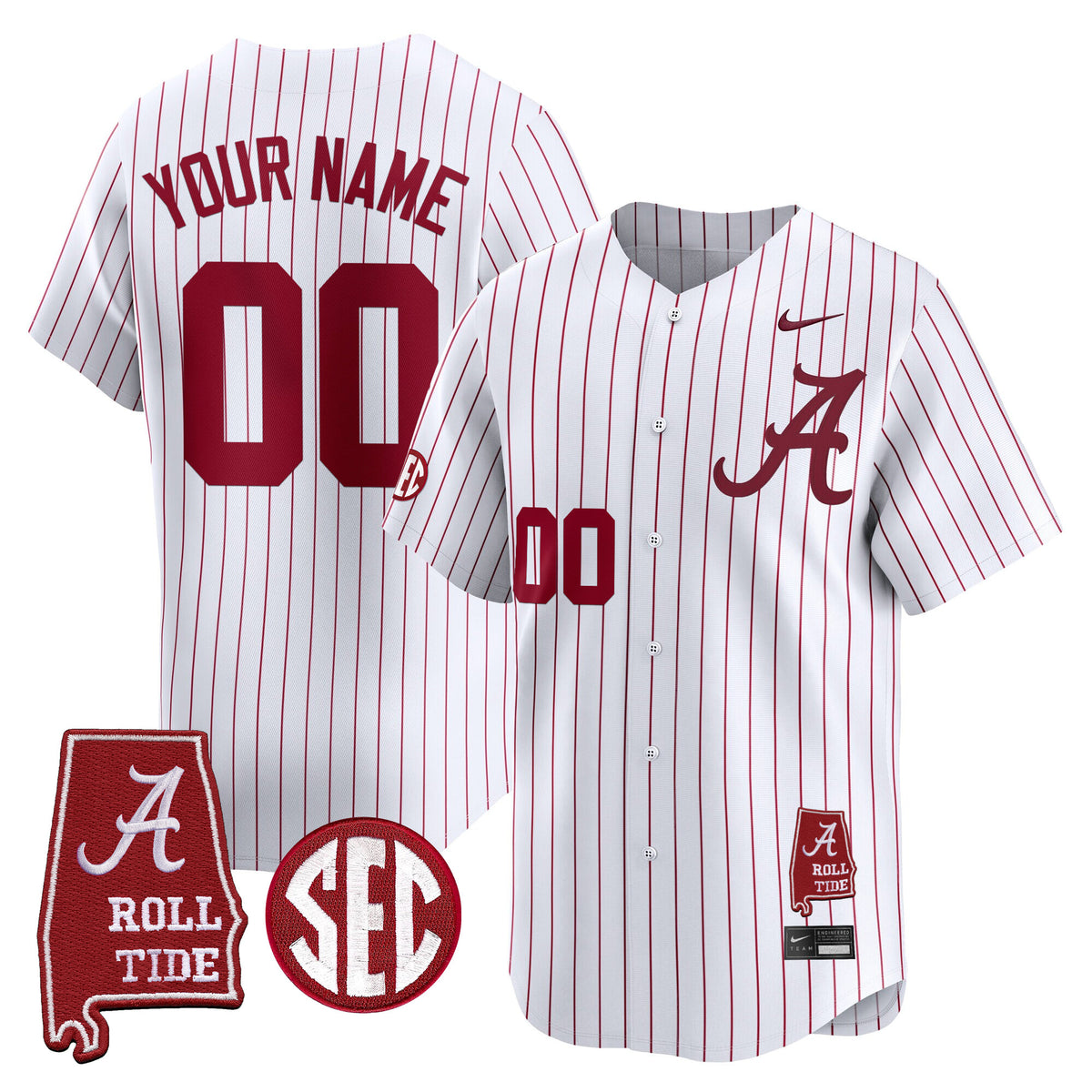 Alabama Crimson Tide 2025 Vapor Baseball Custom Jersey - Alabama Map - All Stitched