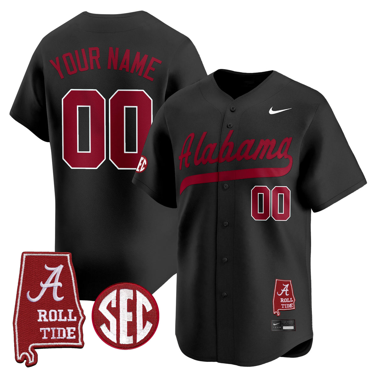 Alabama Crimson Tide 2025 Vapor Baseball Custom Jersey - Alabama Map - All Stitched