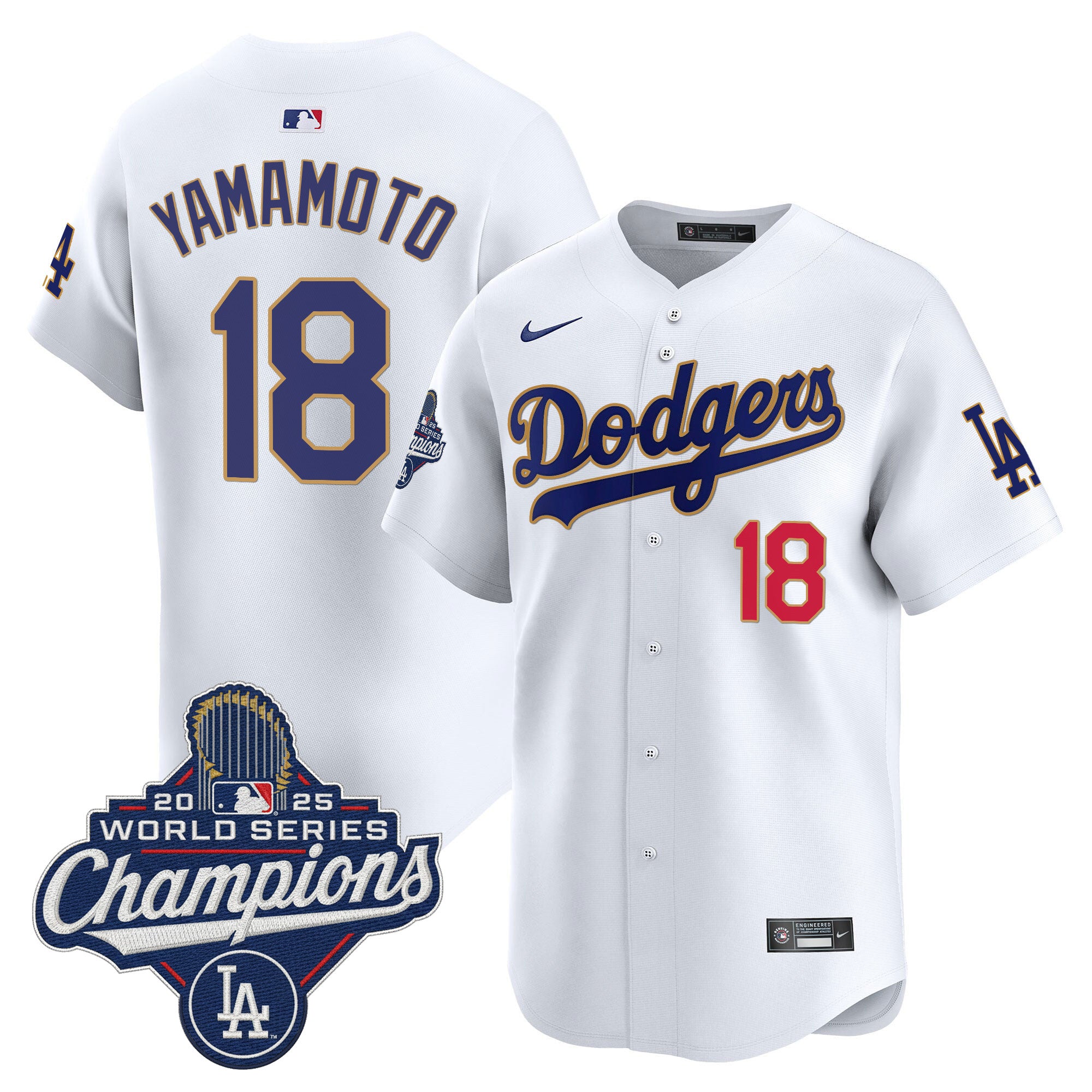 Men's Dodgers 2025 World Series Champions Patch Gold Trim Vapor Premier Limited Jersey - All Stitched