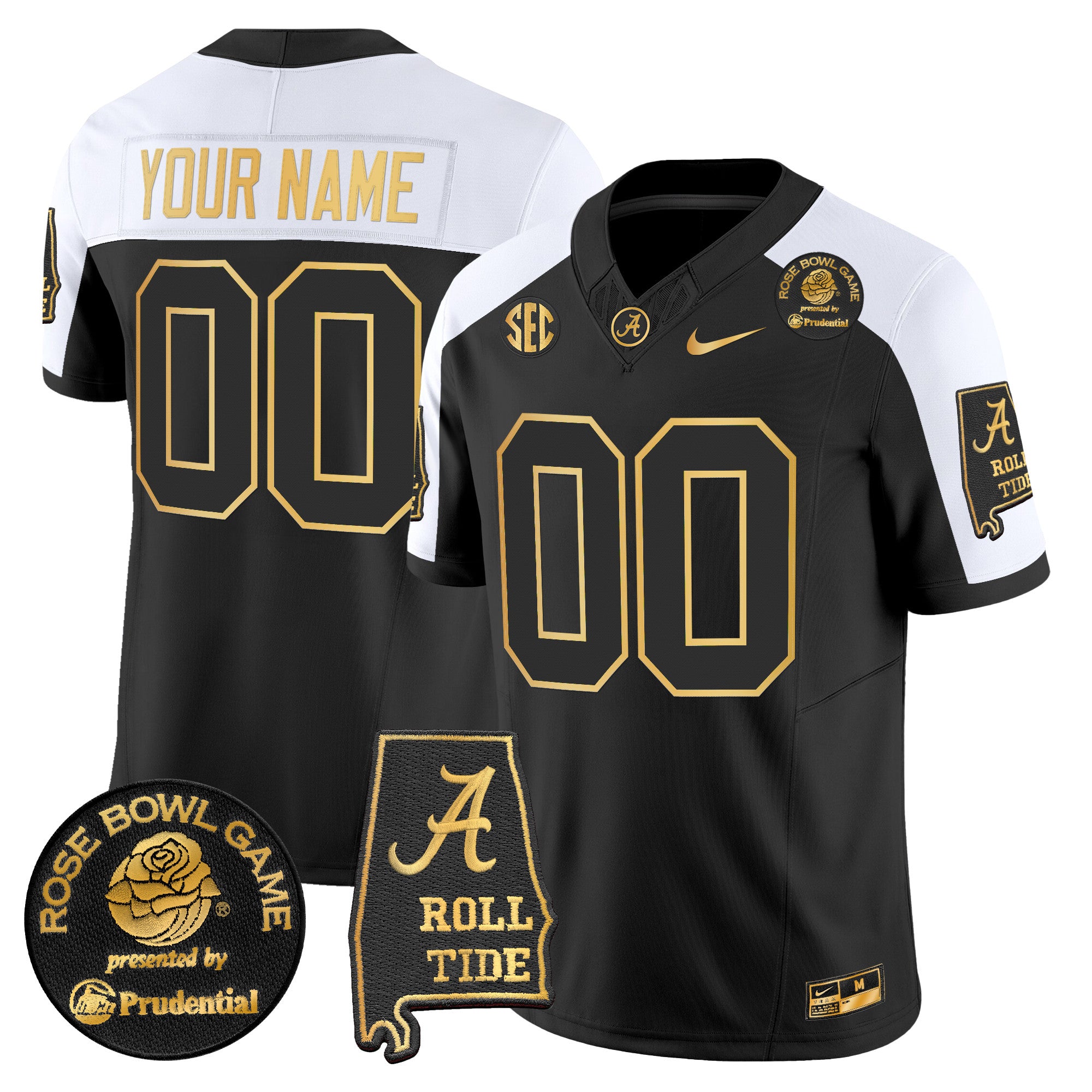 Alabama Crimson Tide 2025 Rose Bowl Gold Vapor Limited Custom Jersey - Alabama Map - All Stitched