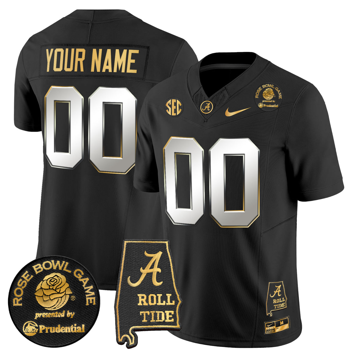 Alabama Crimson Tide 2025 Rose Bowl Gold Vapor Limited Custom Jersey - Alabama Map - All Stitched