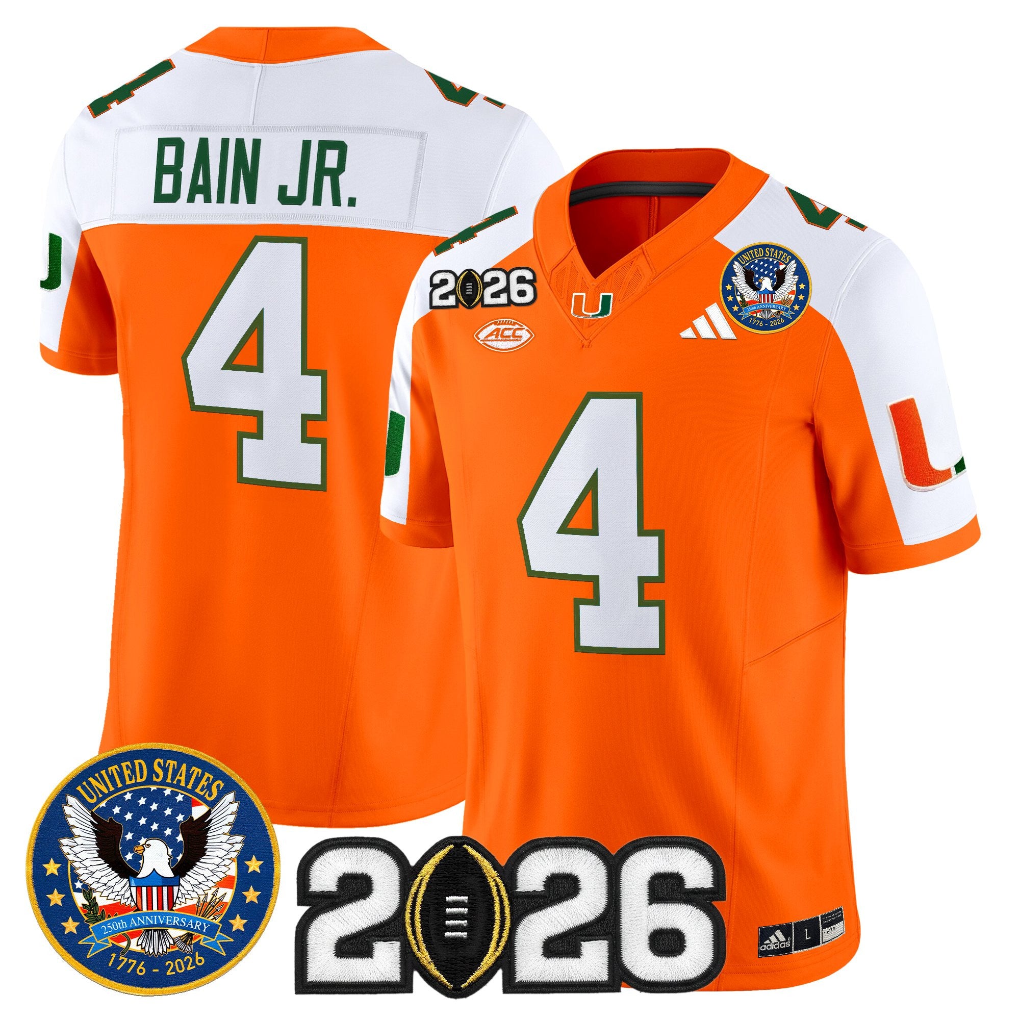 Men's Miami Hurricanes "United States 250th Anniversary & 2026 CFP Final Patch" Vapor Limited Jersey - All Stitched