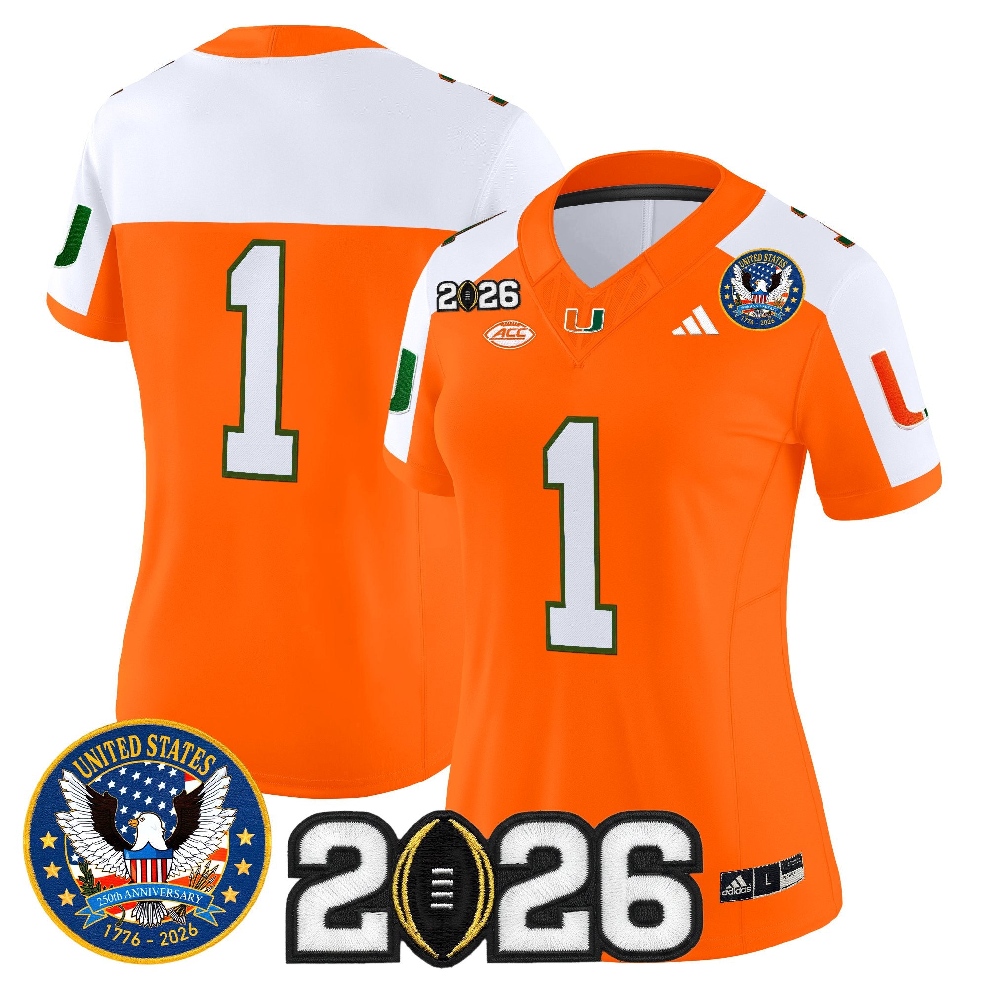 Women's Miami Hurricanes "United States 250th Anniversary & 2026 CFP Final Patch" Vapor Limited Jersey - All Stitched
