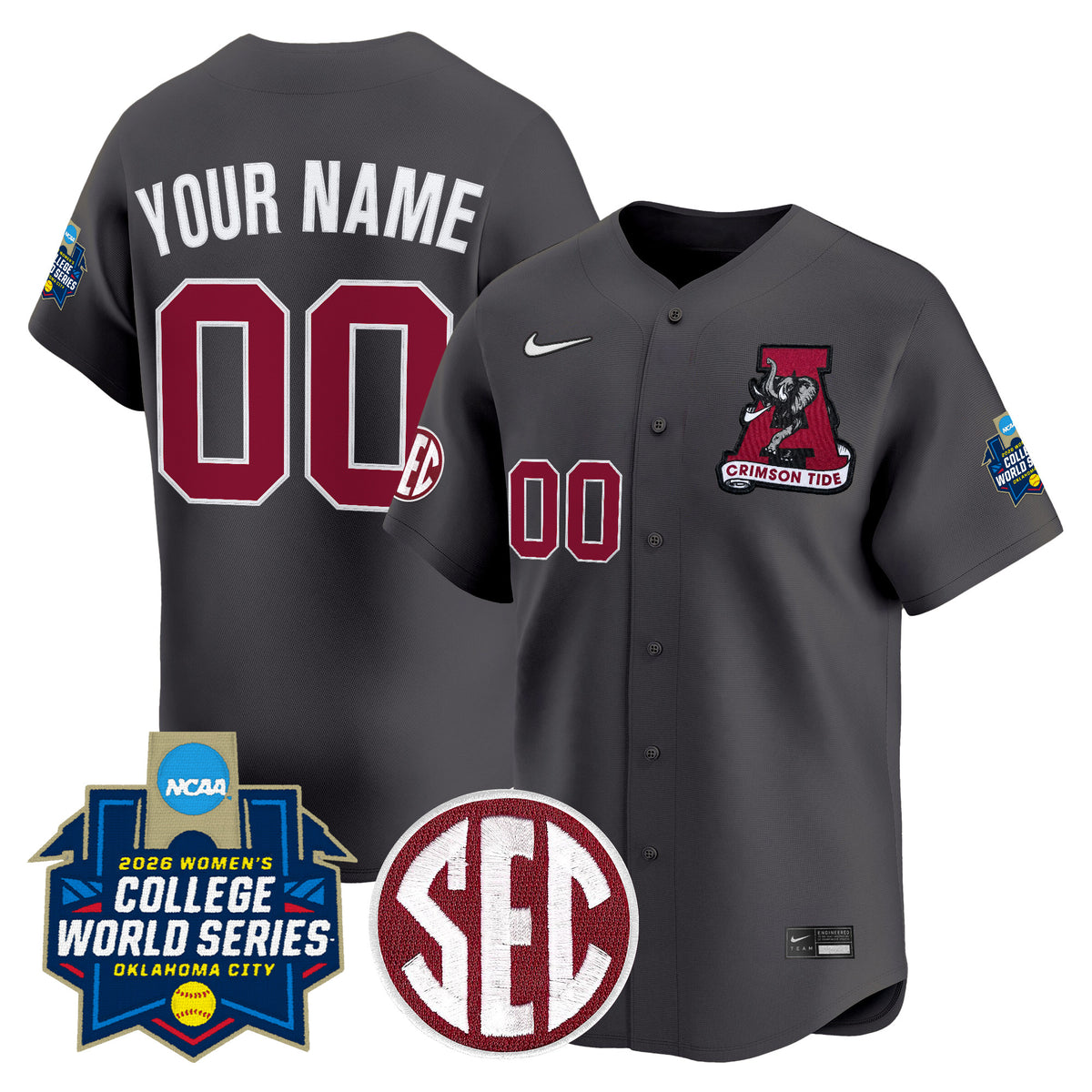 Alabama Softball 2026 World Series (WCWS) Vapor Premier Limited Custom Jersey - All Stitched