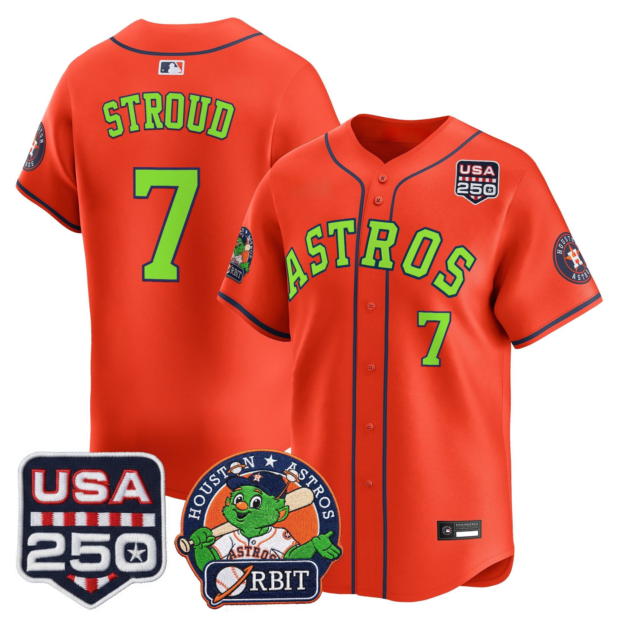 Men's Astros Orbit & 250 America Patch Vapor Premier Limited Jersey - All Stitched